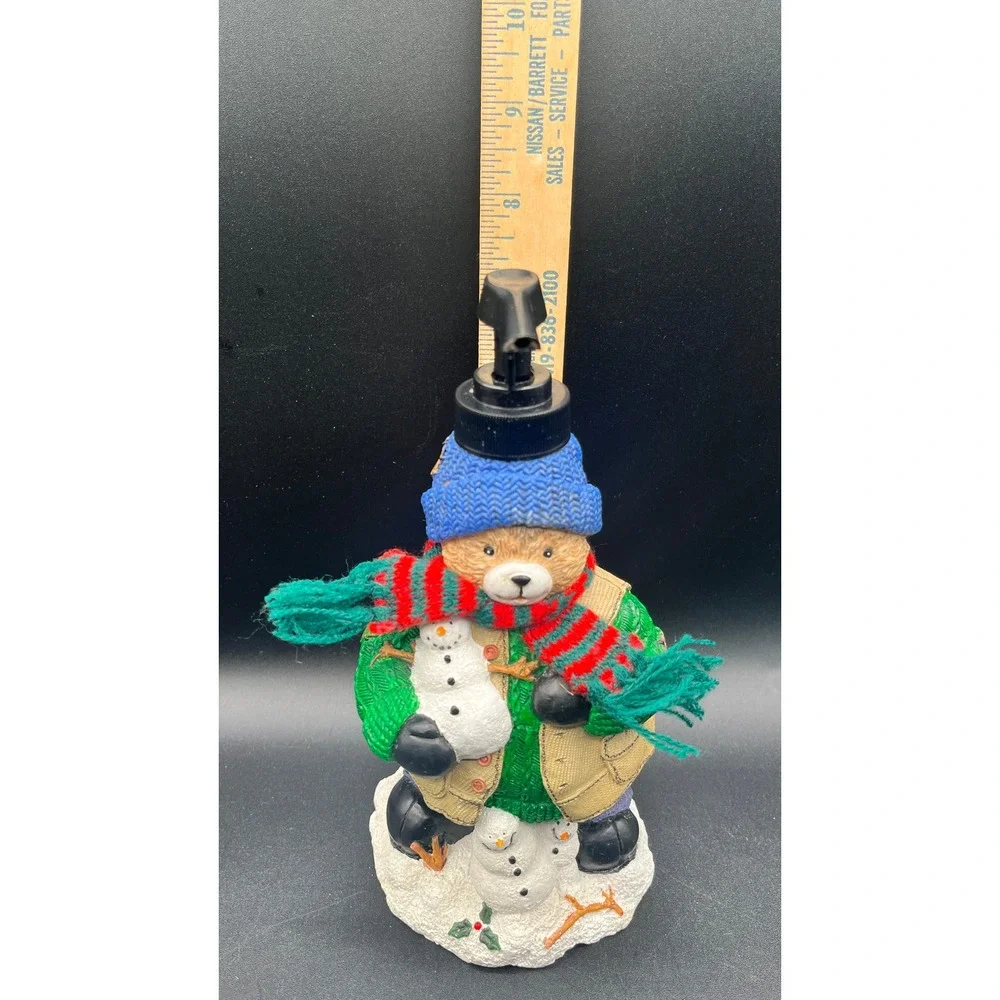 Vtg Christmas Teddy Bear Snowman Resin‎ Soap Lotion Dispenser Winter Holiday 8